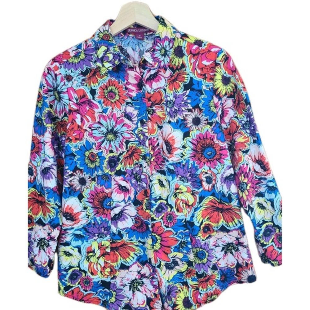 Jessica London‎ Blouse Top Designer Button Down Shirt Size 12 Anthropologie